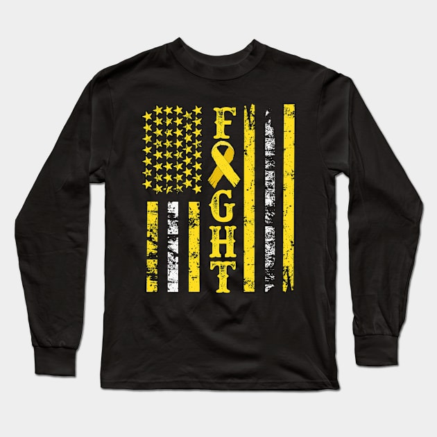 Patriotic Fight Childhood Cancer Awareness Print Long Sleeve T-Shirt by Linco